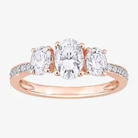 Womens Lab Created White Moissanite 10K Rose Gold 3-Stone Engagement Ring