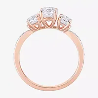 Womens Lab Created White Moissanite 10K Rose Gold 3-Stone Engagement Ring