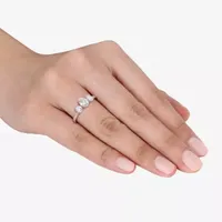 Womens Lab Created White Moissanite 10K Rose Gold 3-Stone Engagement Ring