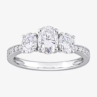Womens Lab Created White Moissanite 10K Gold 3-Stone Engagement Ring