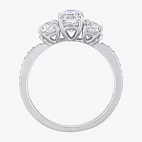 Womens Lab Created White Moissanite 10K Gold 3-Stone Engagement Ring