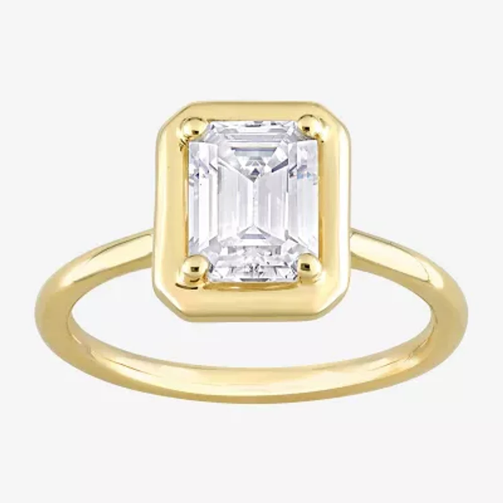 Womens Lab Created White Moissanite 10K Gold Solitaire Engagement Ring