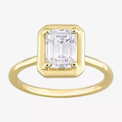 Womens Lab Created White Moissanite 10K Gold Solitaire Engagement Ring