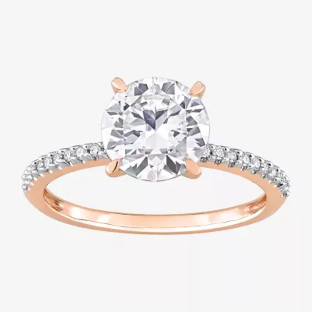 FINE JEWELRY Womens 1/10 CT. T.W. Lab Created White Moissanite 14K Rose  Gold Solitaire Engagement Ring