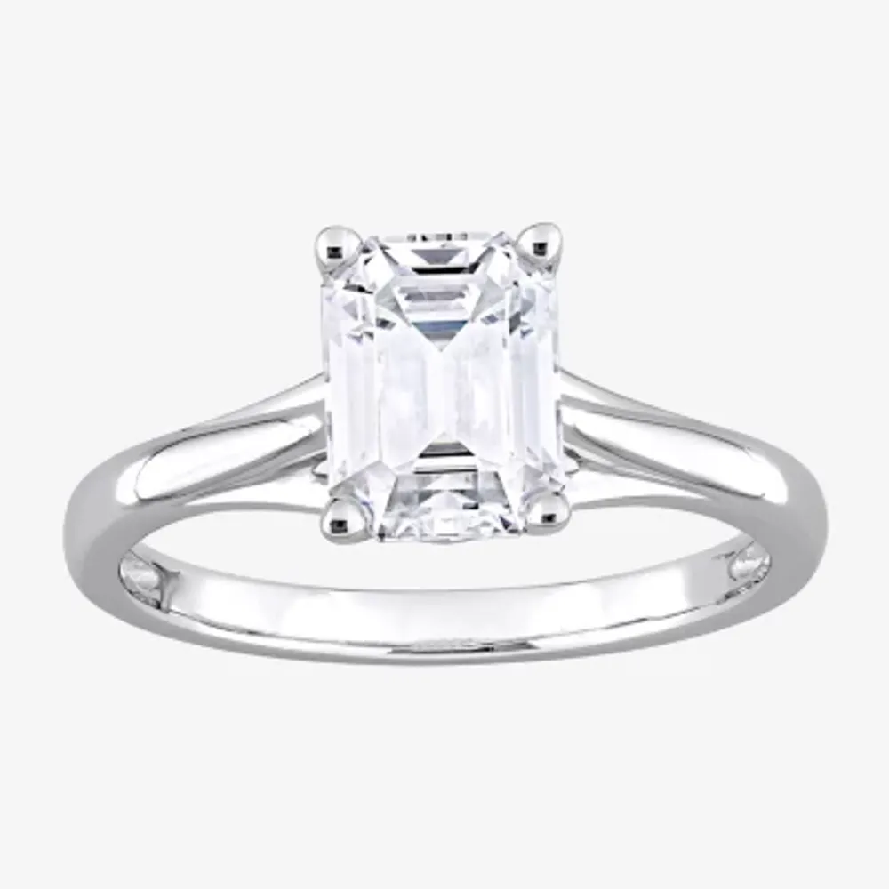 Womens Lab Created White Moissanite 14K Gold Solitaire Engagement Ring