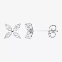 Lab Created White Moissanite 10K White Gold 6.8mm Flower Stud Earrings