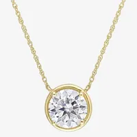 Womens Lab Created White Moissanite 10K Gold Round Pendant Necklace