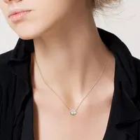 Womens Lab Created White Moissanite 10K Gold Round Pendant Necklace