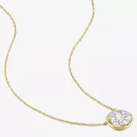 Womens Lab Created White Moissanite 10K Gold Round Pendant Necklace