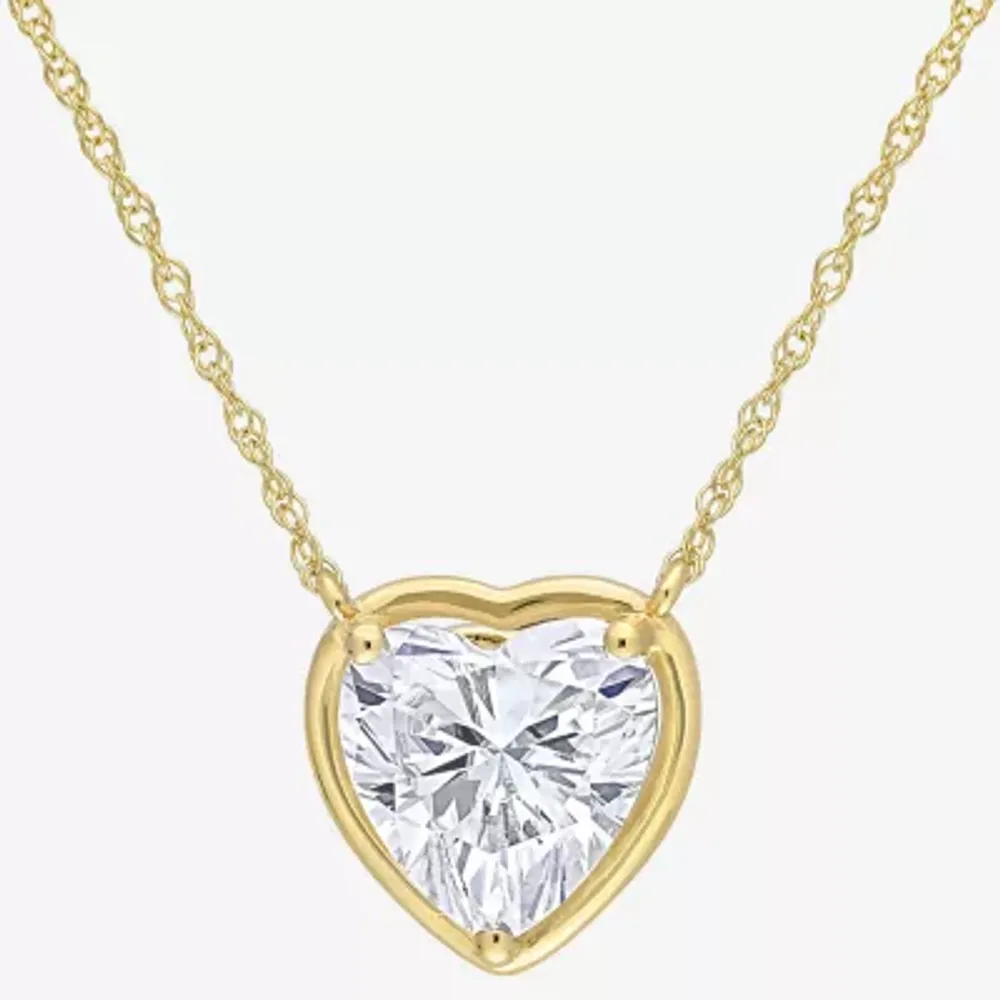 Womens Lab Created White Moissanite 10K Gold Heart Pendant Necklace
