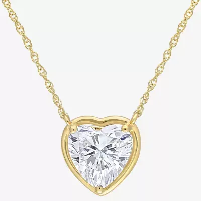 Womens Lab Created White Moissanite 10K Gold Heart Pendant Necklace