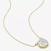 Womens Lab Created White Moissanite 10K Gold Heart Pendant Necklace