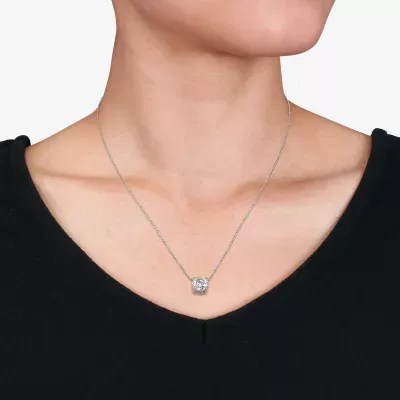 Womens Lab Created White Moissanite 14K White Gold Round Pendant Necklace
