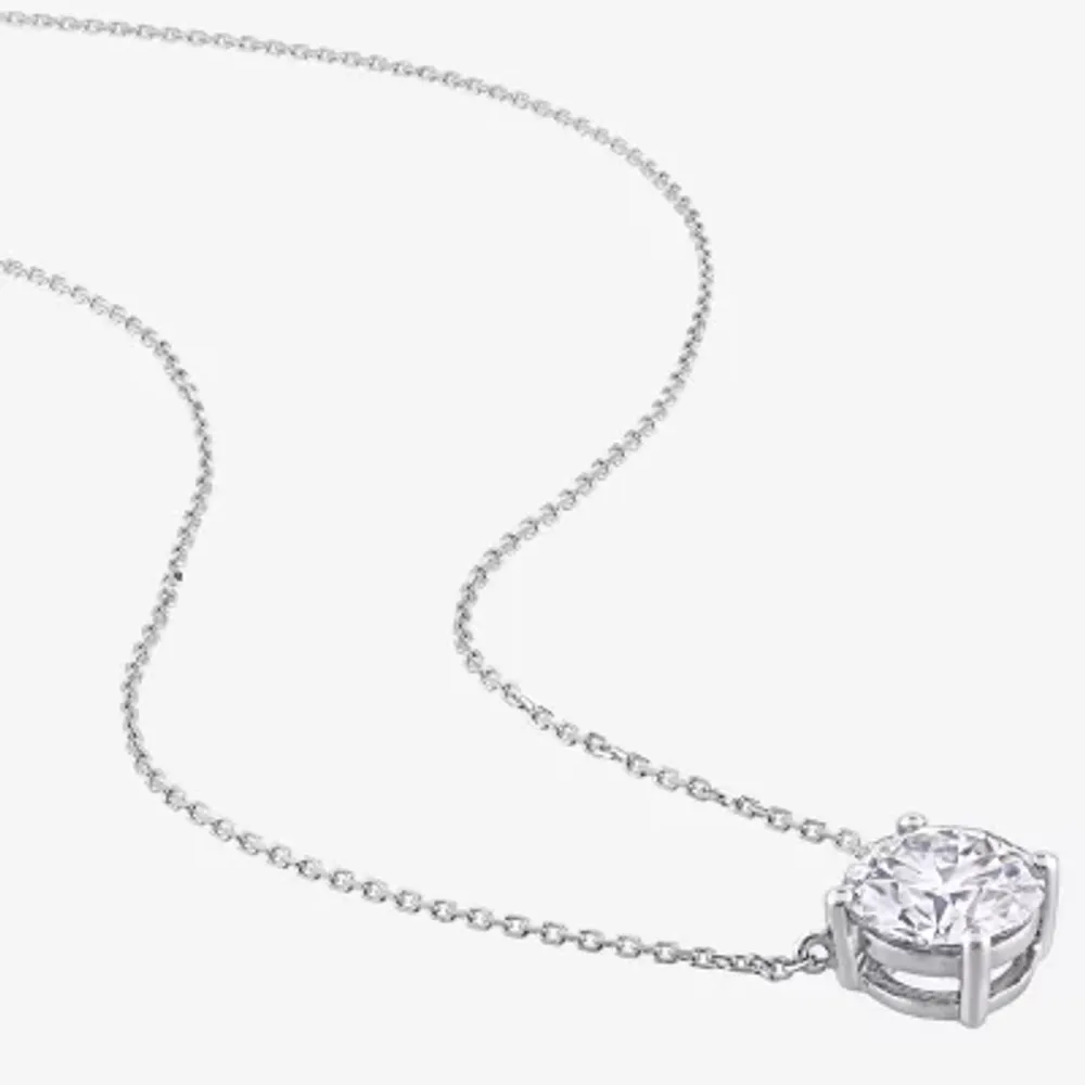 Womens Lab Created White Moissanite 14K White Gold Round Pendant Necklace