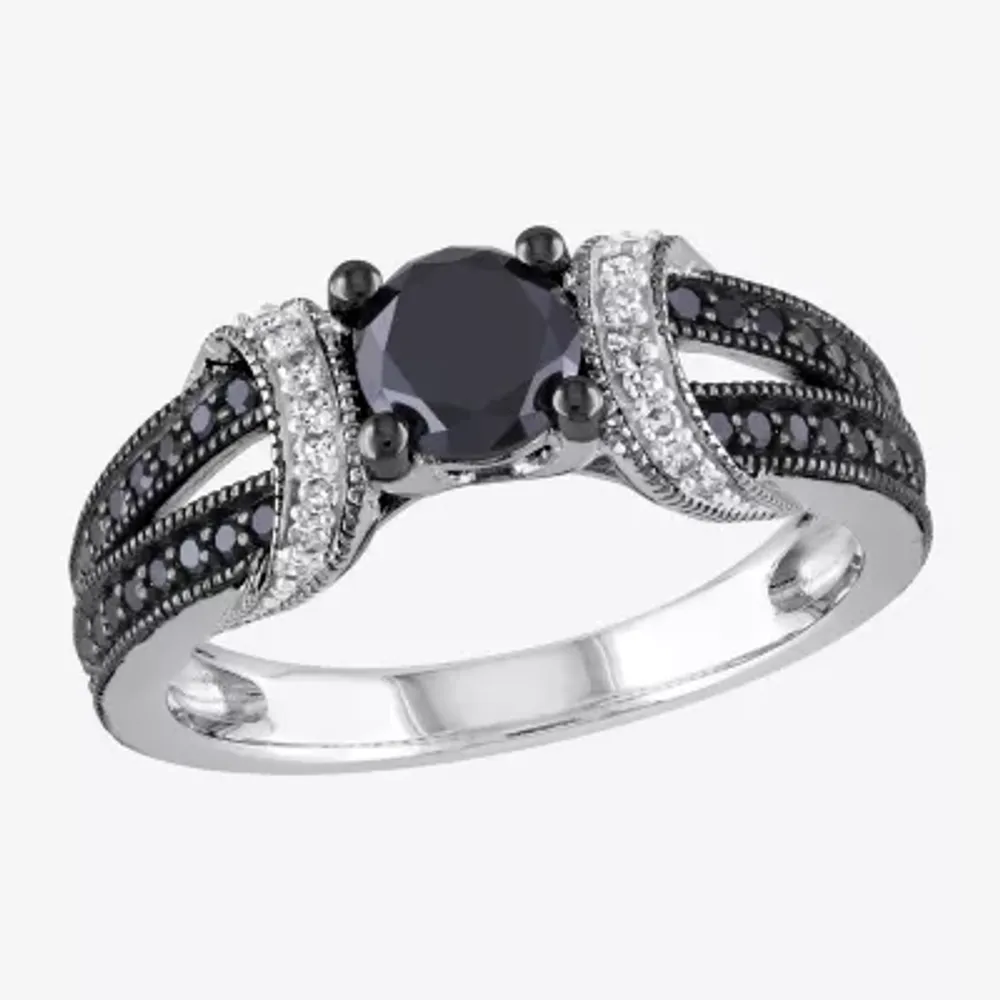 Midnight Black Womens 1 CT. T.W. Natural Diamond Sterling Silver Cocktail Ring