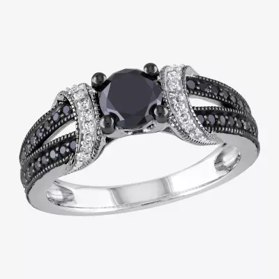 Midnight Black Womens 1 CT. T.W. Natural Diamond Sterling Silver Cocktail Ring