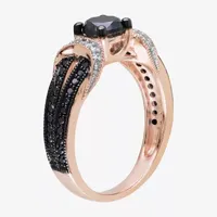 Midnight Black Womens 1 CT. T.W. Natural Diamond 10K Rose Gold Cocktail Ring