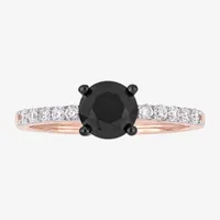 Midnight Black Womens 1 1/ CT. T.W. Natural Diamond 14K Rose Gold Round Engagement Ring