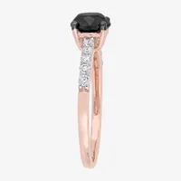 Midnight Black Womens 1 1/ CT. T.W. Natural Diamond 14K Rose Gold Round Engagement Ring