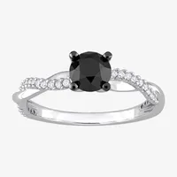 Midnight Black Womens / CT. T.W. Natural Diamond 14K White Gold Round Engagement Ring