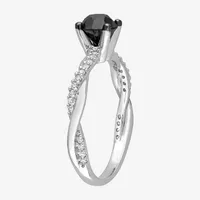 Midnight Black Womens / CT. T.W. Natural Diamond 14K White Gold Round Engagement Ring