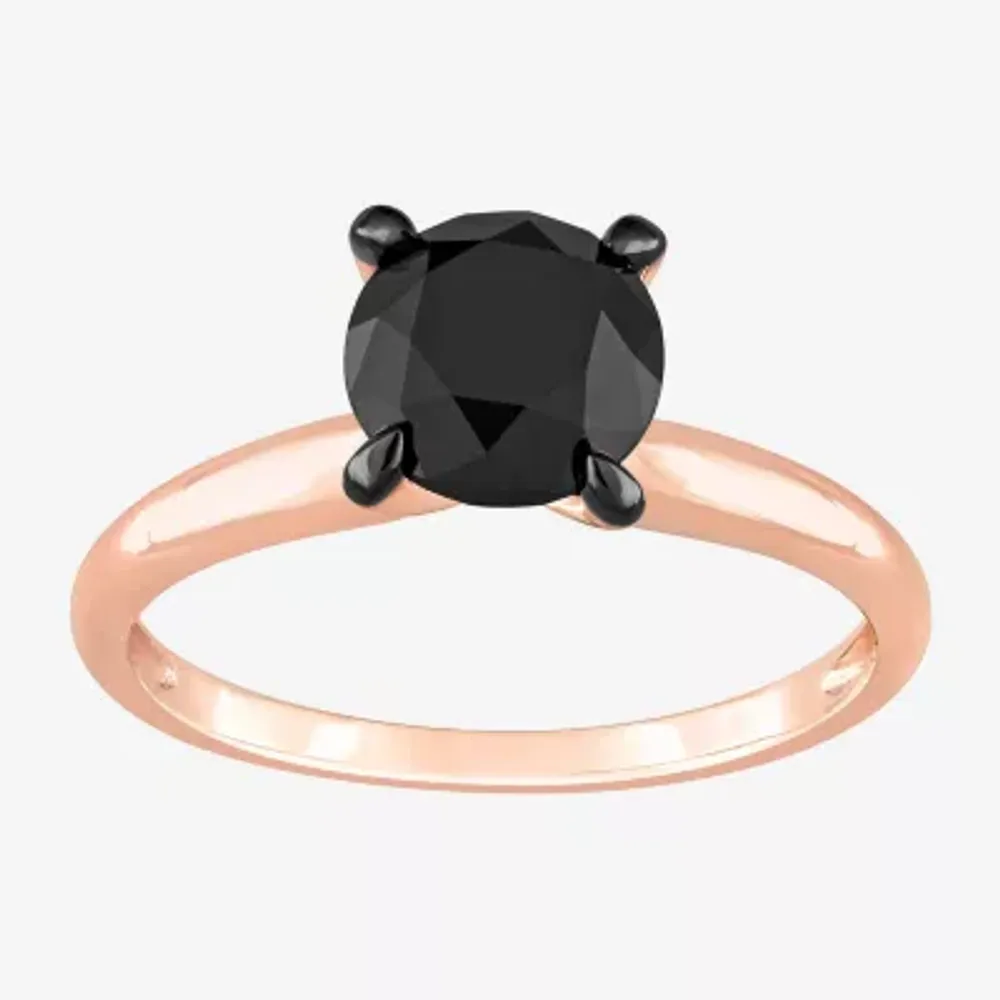Midnight Black Womens 2 CT. Natural Diamond 10K Rose Gold Round Solitaire Engagement Ring