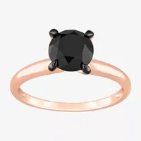 Midnight Black Womens 2 CT. Natural Diamond 10K Rose Gold Round Solitaire Engagement Ring