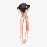 Midnight Black Womens 2 CT. Natural Diamond 10K Rose Gold Round Solitaire Engagement Ring