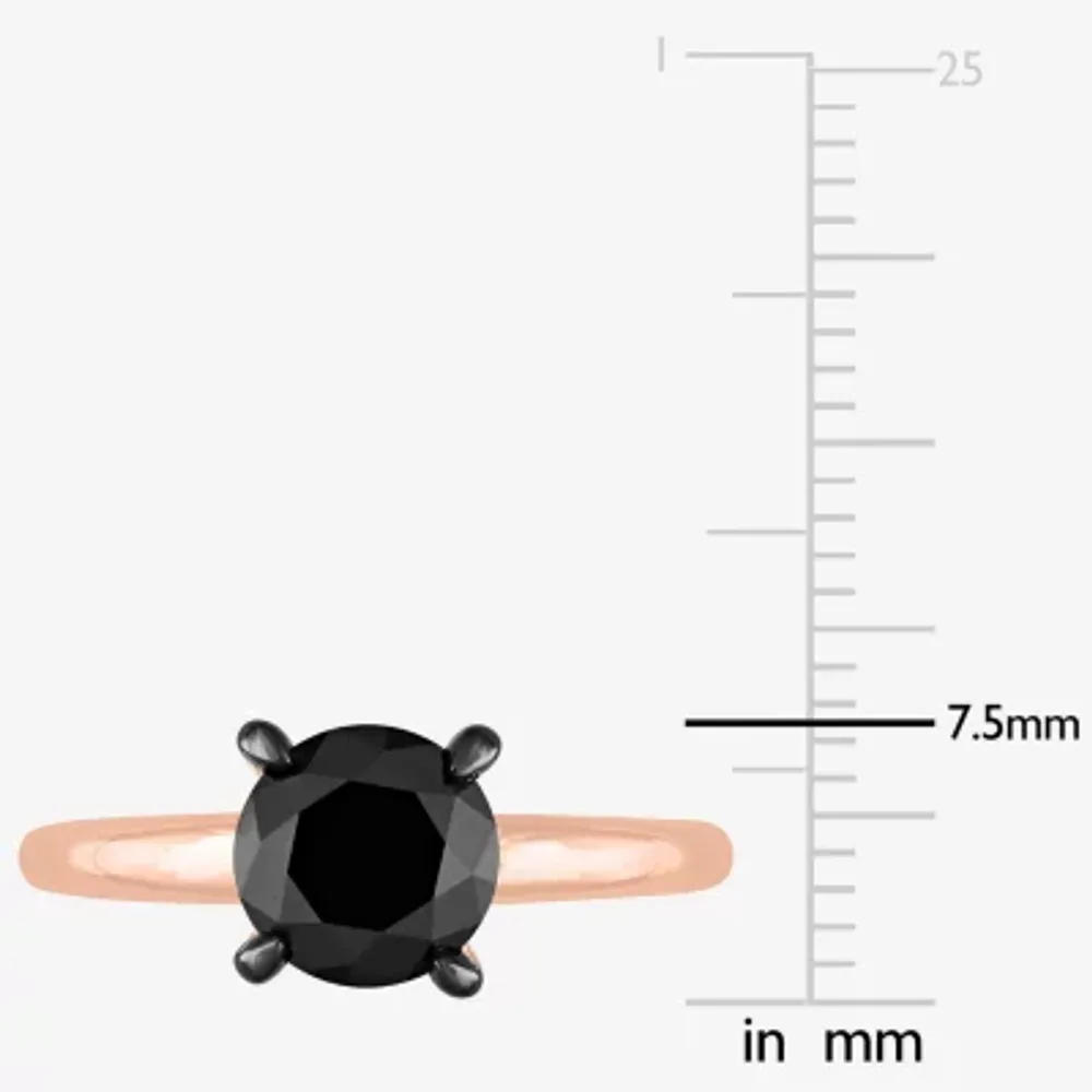 Midnight Black Womens 2 CT. Natural Diamond 10K Rose Gold Round Solitaire Engagement Ring