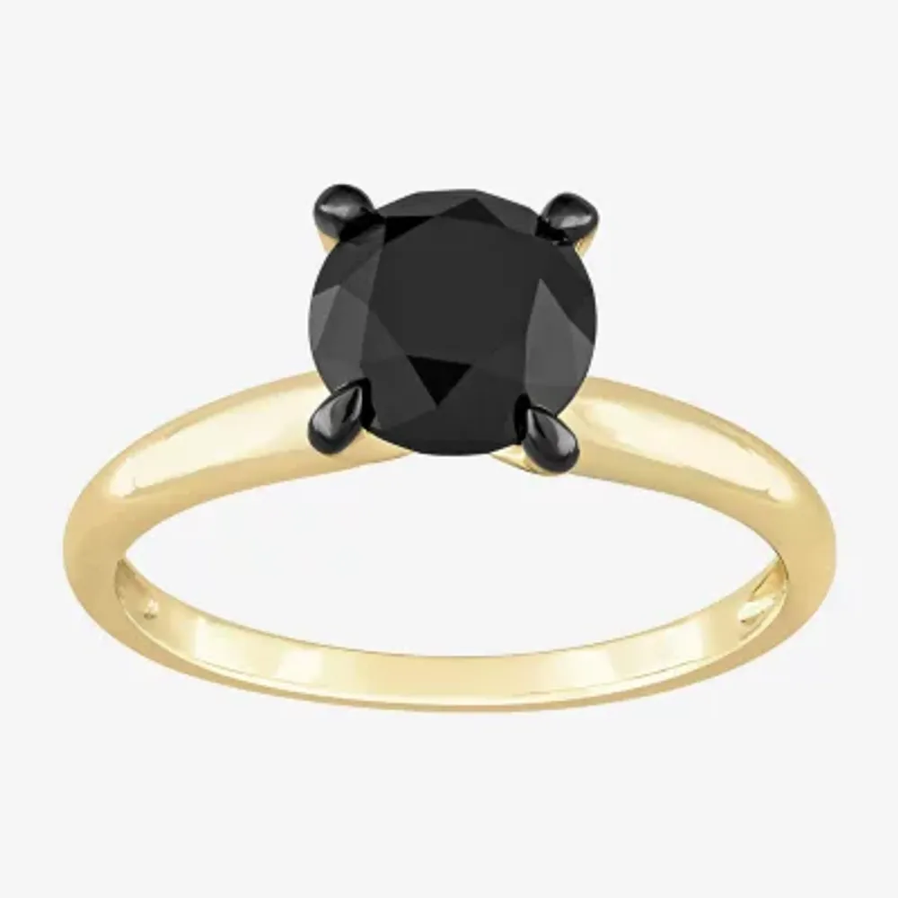 Midnight Black Womens 2 CT. Natural Diamond 10K Gold Round Solitaire Engagement Ring
