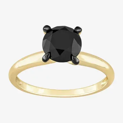 Midnight Black Womens 2 CT. Natural Diamond 10K Gold Round Solitaire Engagement Ring