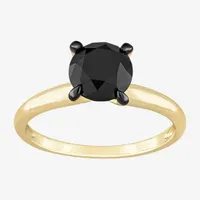 Midnight Black Womens 2 CT. T.W. Natural Diamond 10K Gold Round Solitaire Engagement Ring