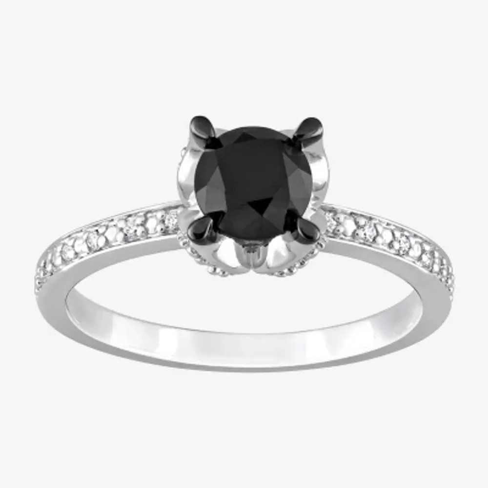 Midnight Black Womens CT. T.W. Natural Diamond 14K White Gold Round Engagement Ring