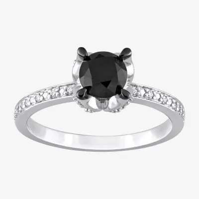Midnight Black Womens CT. T.W. Natural Diamond 14K White Gold Round Engagement Ring
