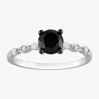 Midnight Black Womens 1 1/10 CT. T.W.  Natural Diamond 10K White Gold Round Engagement Ring