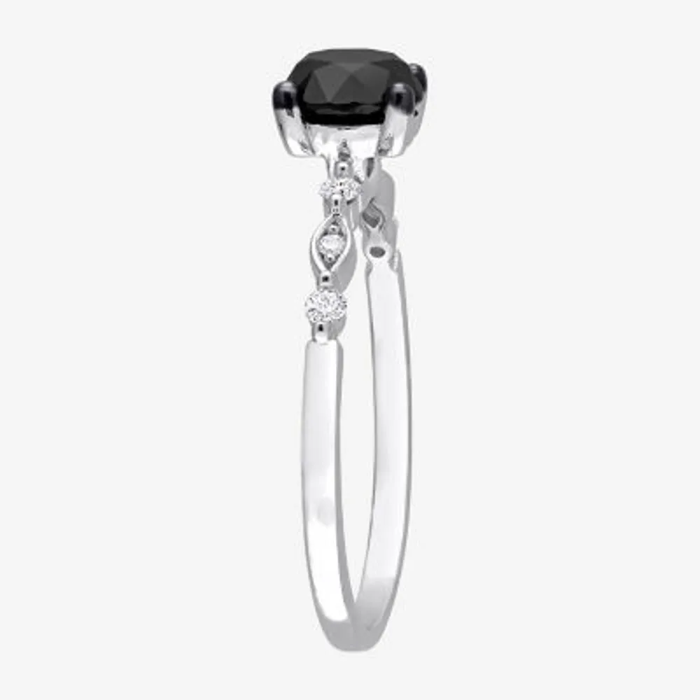 Midnight Black Womens 1 1/10 CT. T.W.  Natural Diamond 10K White Gold Round Engagement Ring