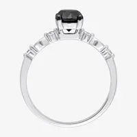 Midnight Black Womens 1 1/10 CT. T.W.  Natural Diamond 10K White Gold Round Engagement Ring