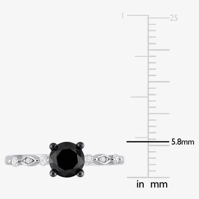 Midnight Black Womens 1 1/10 CT. T.W.  Mined Diamond 10K White Gold Round Engagement Ring