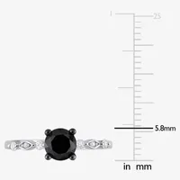 Midnight Black Womens 1 1/10 CT. T.W.  Natural Diamond 10K White Gold Round Engagement Ring