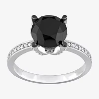 Midnight Black Womens CT. T.W. Natural Diamond 14K White Gold Round Engagement Ring
