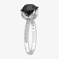 Midnight Black Womens CT. T.W. Natural Diamond 14K White Gold Round Engagement Ring