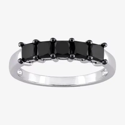 Midnight Black 2MM 1 1/4 CT. T.W. Natural Diamond 10K White Gold 5-Stone Anniversary Band