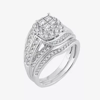 Womens 1 CT. T.W. Natural White Diamond 10K White Gold Cushion Bridal Set