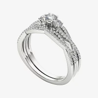 1/2 CT.T.W. Natural Diamond 14K Gold Crossover Bridal Ring Set