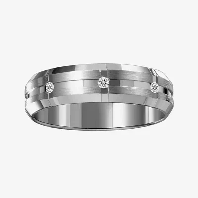 Mens 6mm Diamond-Accent 10K White Gold Wedding Band