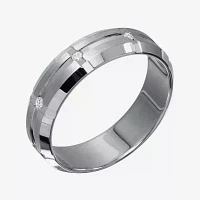 Mens 6mm Diamond-Accent 10K White Gold Wedding Band