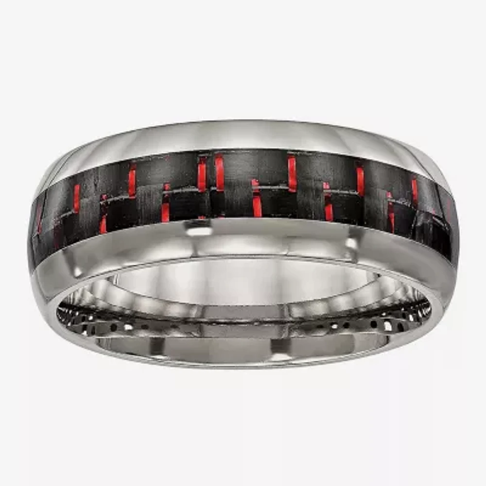 Mens Titanium With Black & Red Carbon Fiber Inlay Wedding Band