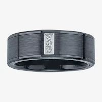 Mens Diamond-Accent Black Stainless Steel & Ceramic 3-stone Wedding Band