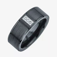 Mens Diamond-Accent Black Stainless Steel & Ceramic 3-stone Wedding Band