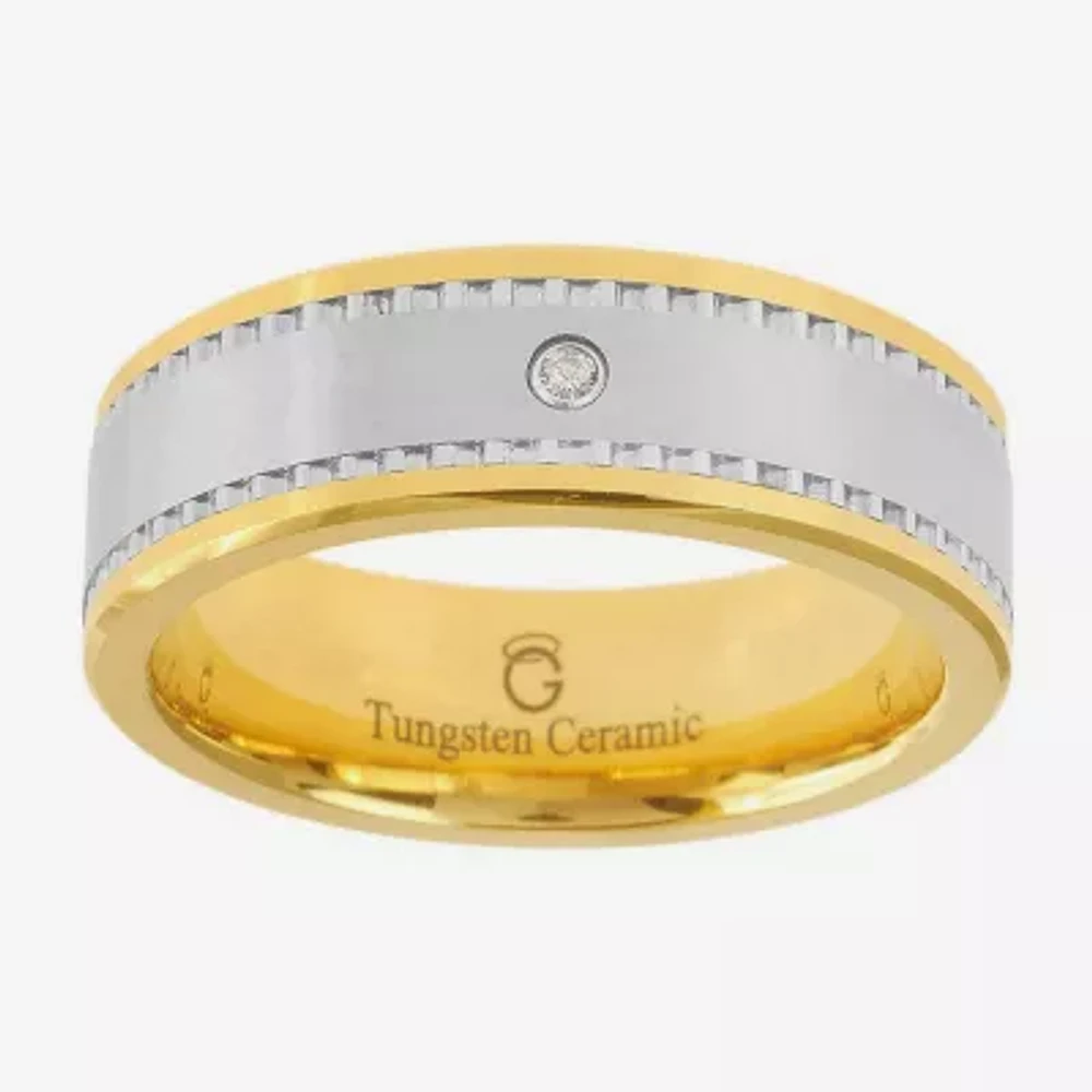 Ceramic & Tungsten Ring with Diamond Accent